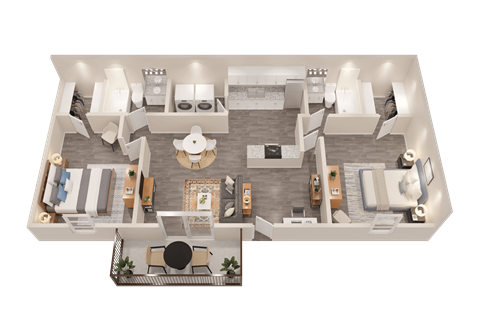 a 3d floor plan of a house with a bedroom and a living room